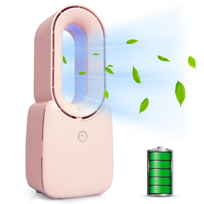 CONBOLA Compact Bladeless Desk Fan - 11.8" USB Portable with LED for Home, Pink